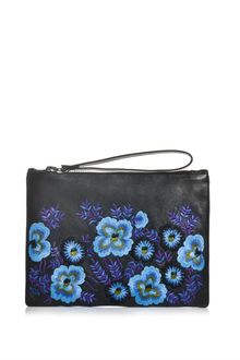 Christopher Kane Floral Embroidered Leather Clutch - Lyst
