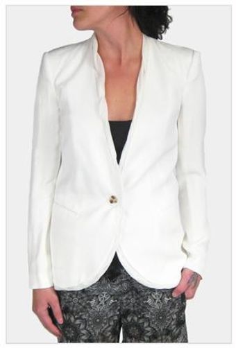 Helmut Lang Relic Twist Blazer with Chiffon Collar in Soft White - Lyst
