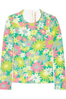 Marni Floral Print Cottonpiqué Top - Lyst