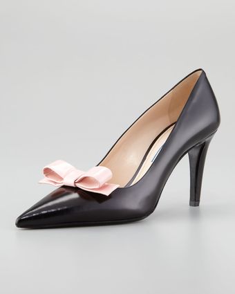 Prada Spazzolato Bow Pump - Lyst