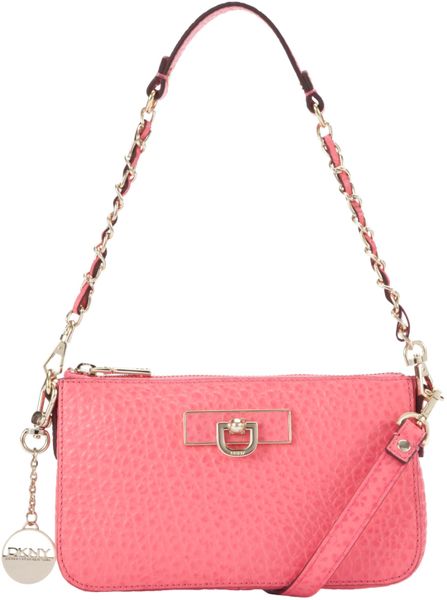 Dkny French Grain Leather Clutch Chain Handbag in Pink | Lyst