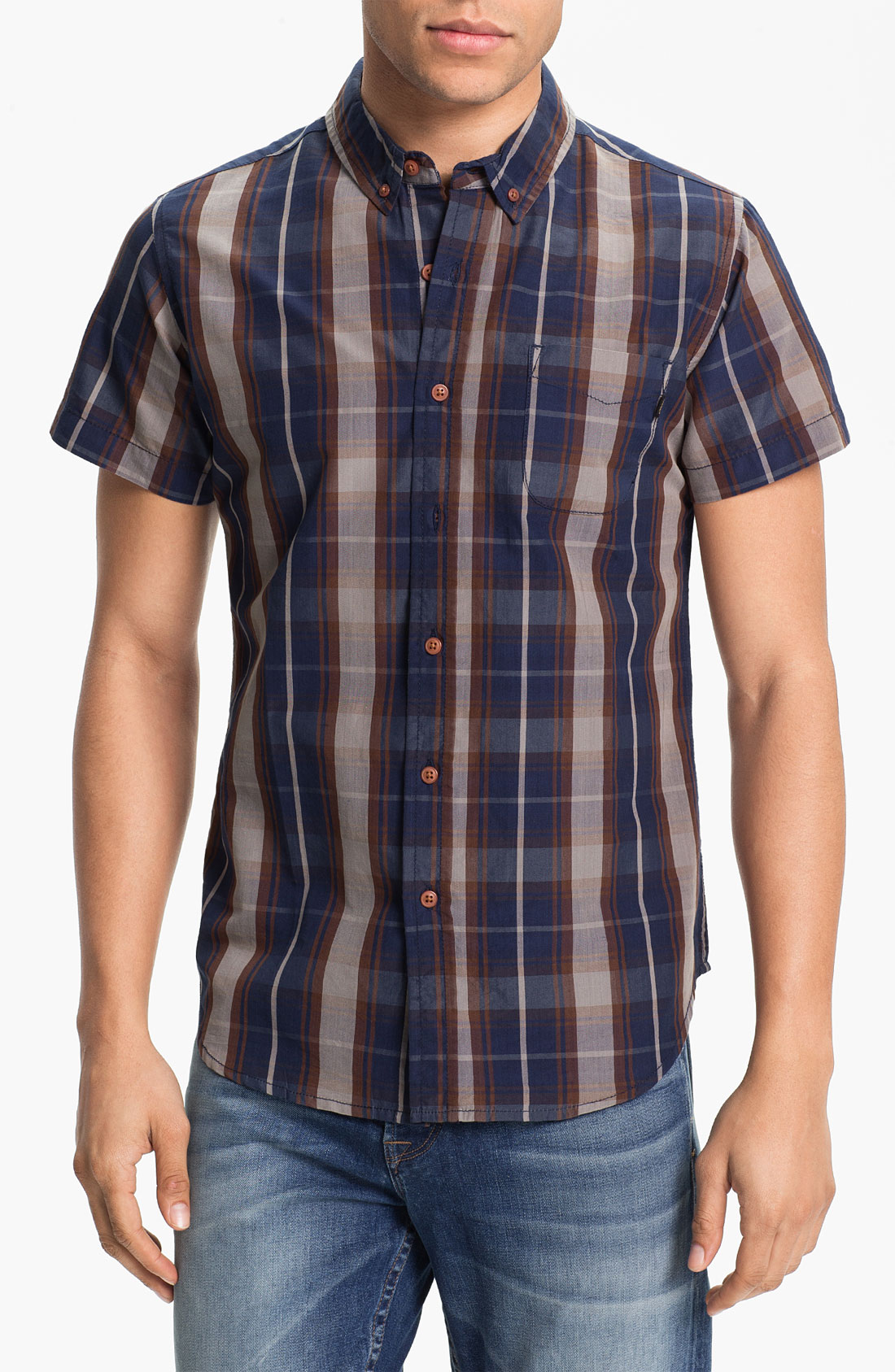 Obey Short Sleeve Plaid Shirt in Blue for Men (navy) Lyst
