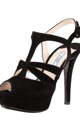 Prada Suede Caged Platform Slingback Sandal Black