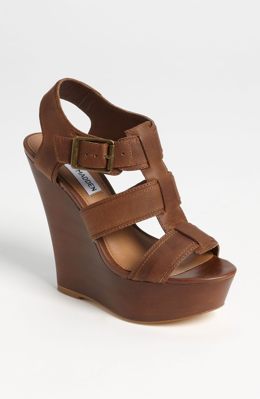 Steve Madden Wanting Wedge Sandal In Brown Cognac Leather Lyst