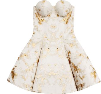 Josh Goot Gold Marble Jacquard White Corset Flare Mini Dress - Lyst