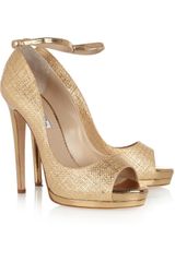 Oscar de la Renta Metallic Raffia Effect Sandals
