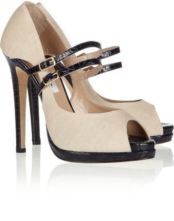 Oscar de la Renta Zucca Croc Effect Leather and Linen Pumps - Lyst