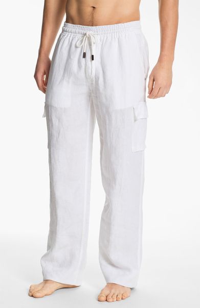 men's white linen beach pants