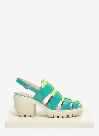 Opening Ceremony Iridescent Panel Leather Block Sandals - Lyst