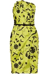 Oscar de la Renta Appliquéd Silkgazar Bustier Dress