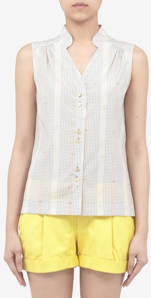 Tory Burch Haden Printed Sleeveless Silk Blouse - Lyst