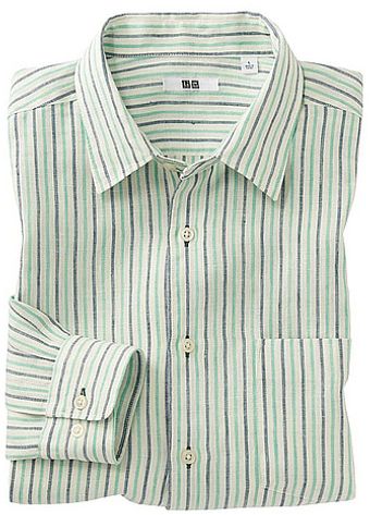 Uniqlo Premium Linen Stripe Long Sleeve Shirt - Lyst