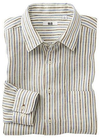 Uniqlo Premium Linen Stripe Long Sleeve Shirt - Lyst