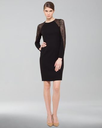 Akris Laceinset Wool Shift Dress - Lyst