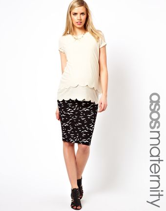 Asos  Midi Pencil Skirt in Seagull Print - Lyst