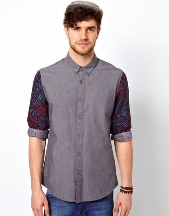 Asos Chambray Shirt with Contrast Sleeves - Lyst