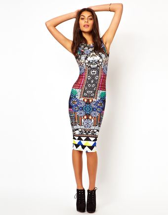 Asos Bodycon Dress in Jewel Habenera Print - Lyst