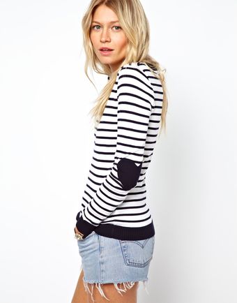 Asos Striped Jumper with Heart Elbow Patch - Lyst