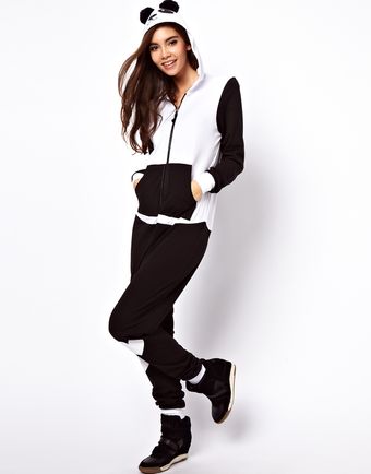 Asos Onesie in Panda Style with Pom Poms - Lyst