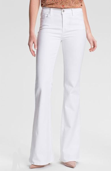 high rise white flare jeans