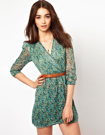 Jarlo Belted Floral Printed Wrap Dress - Lyst