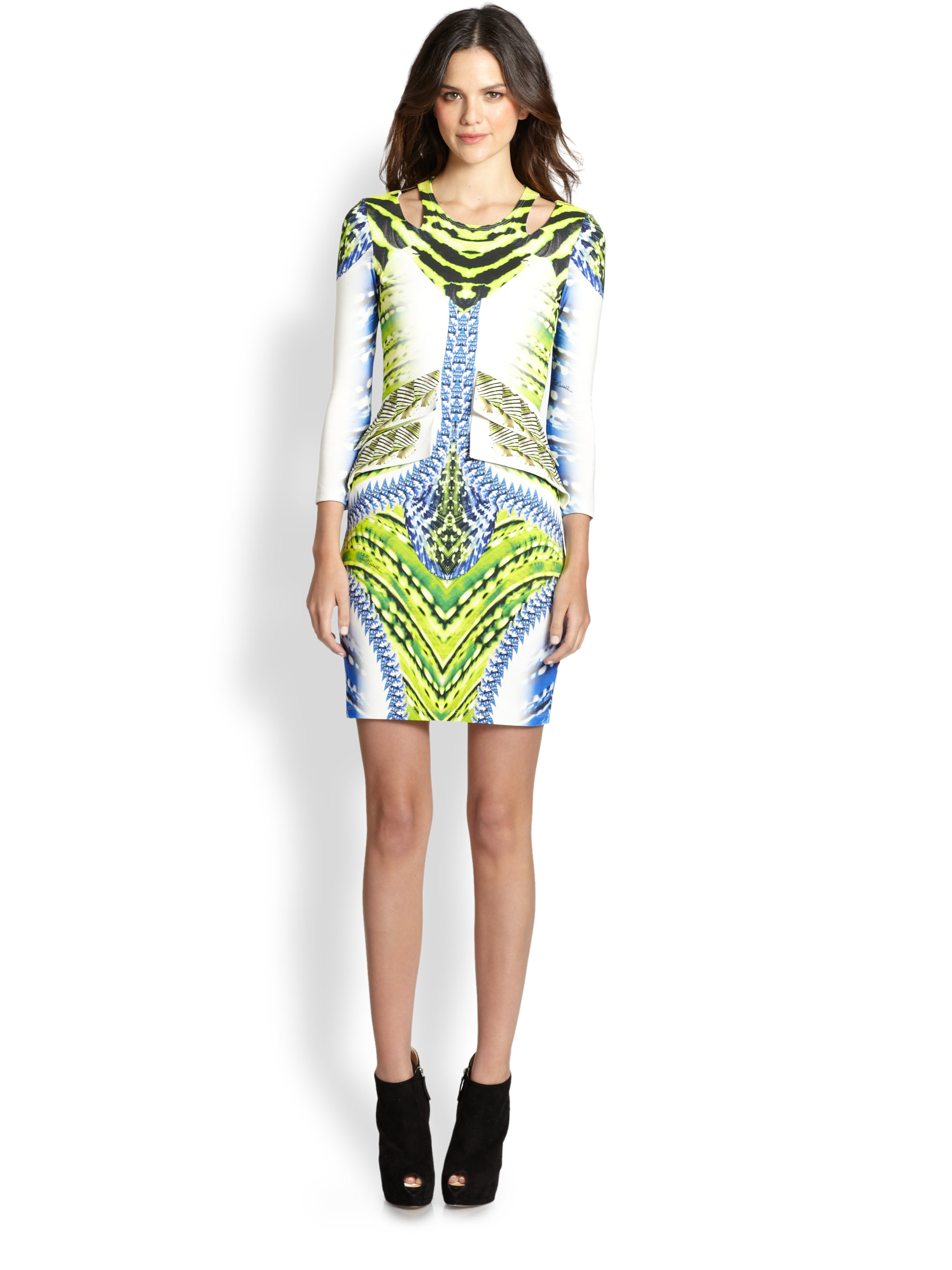 Just Cavalli Tigerfishprint Dress in Multicolor (lime ...
