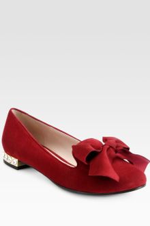 Miu Miu Jeweled Suede Bow Smoking Slippers - Lyst