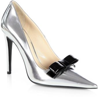 Prada Metallic Leather Bow Pumps - Lyst