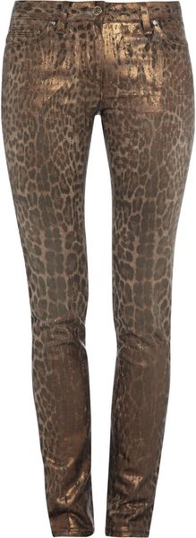 Roberto Cavalli Leopard Print Stretch Denim Jeans - Lyst