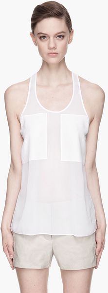 T By Alexander Wang White Sheer Silk Chiffon Combo Tank - Lyst