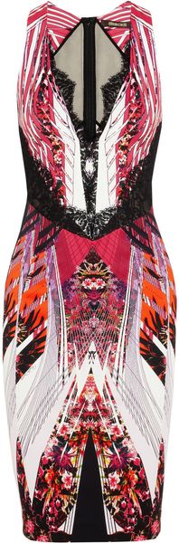 Roberto Cavalli Lace Trimmed Stretch Crepe Dress - Lyst