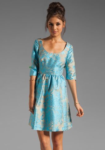 Tracy Reese Metallic Jacquard 34 Frock Dress in Blue - Lyst
