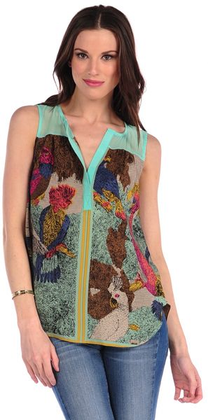 Twelfth Street by Cynthia Vincent Parrot Scarf Button Back Top - Lyst