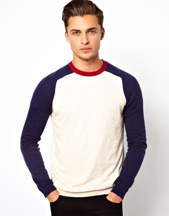 Asos Crew Neck Jumper with Contrast Sleeves - Lyst
