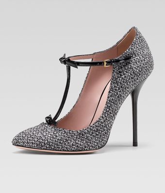 Gucci Tweed Tstrap Pump - Lyst