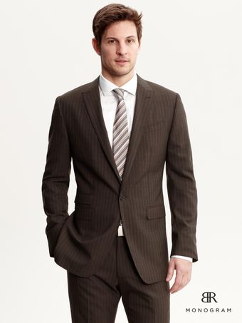 Banana Republic Br Monogram Brown Stripe Italian Wool Suit Blazer - Lyst