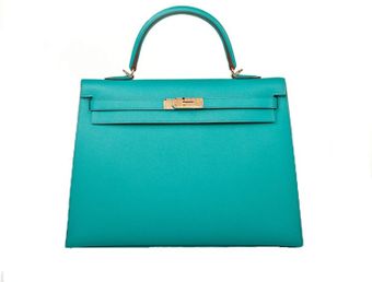 Hermes 35cm Blue Paon Epsom Kelly Sellier with Gold - Lyst