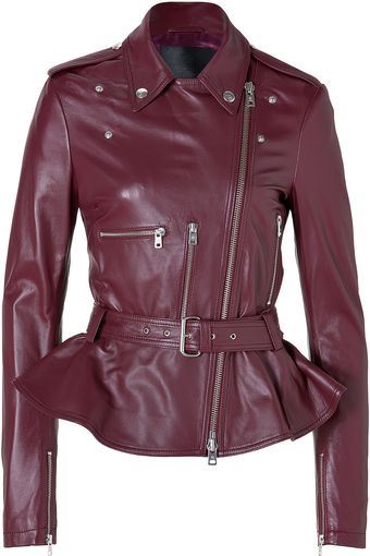 McQ by Alexander McQueen Leather Jacket with Peplum in Oxblood - Lyst
