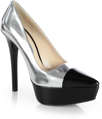Prada Metallic Leather Captoe Platform Pumps - Lyst