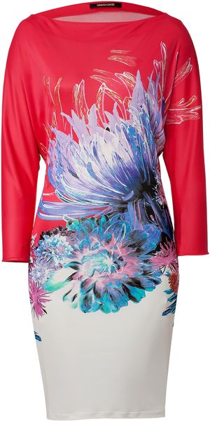 Roberto Cavalli Printed Jersey Dress in White-fuchsia-multi - Lyst