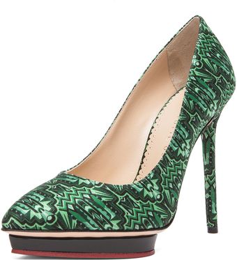 Charlotte Olympia Debonaire Deco Print Pump in Emerald - Lyst