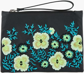 Christopher Kane Green Floral Embroided Leather Clutch - Lyst