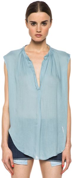 Raquel Allegra Twill Jersey Sleeveless Henley in Sky - Lyst