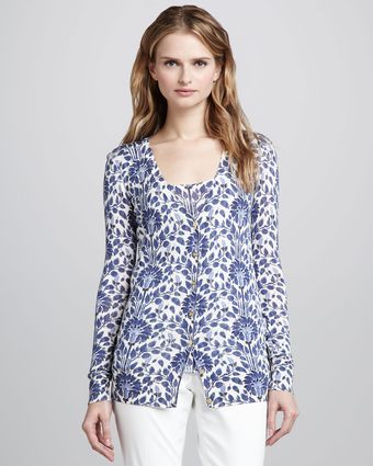 Tory Burch Floral Print Vneck Cardigan - Lyst