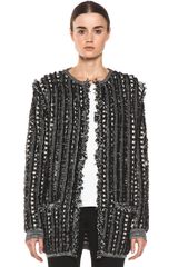  Long Fringed Cardigan in Blackstripes