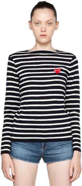 Comme Des Garçons Red Emblem Stripe Sweater in Stripes - Lyst