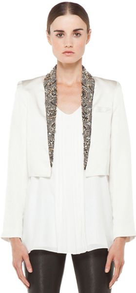 Haute Hippie Cropped Embellished Blazer in White - Lyst