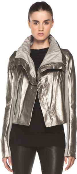 Rick Owens Classic Biker Jacket in Gray Metallic - Lyst