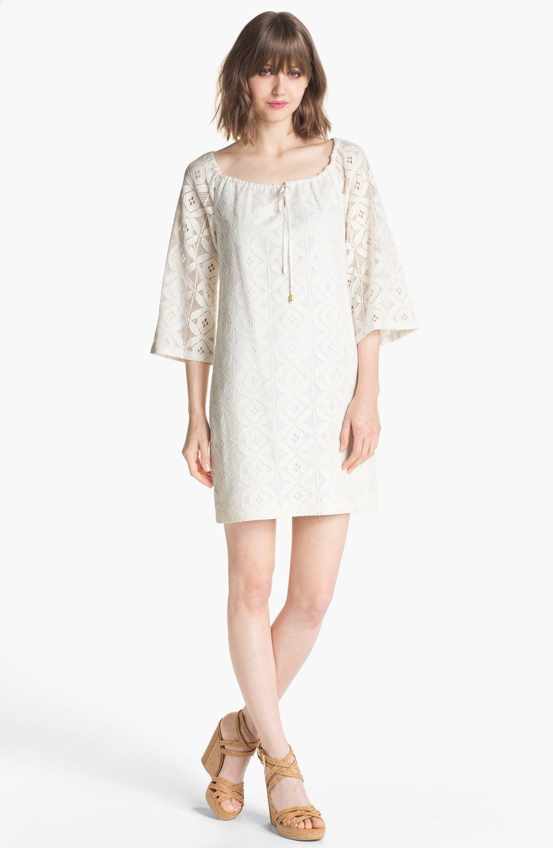 Trina Turk Amplify Bell Sleeve Lace Shift Dress In White White Wash Lyst 3183