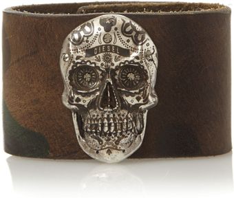 Diesel Skull Face Camouflage Cuff Bracelet - Lyst